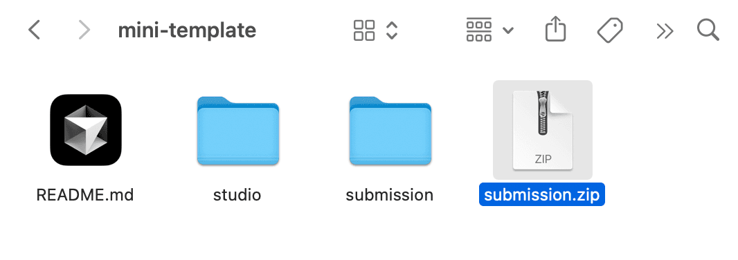 Screenshot of creating submission.zip