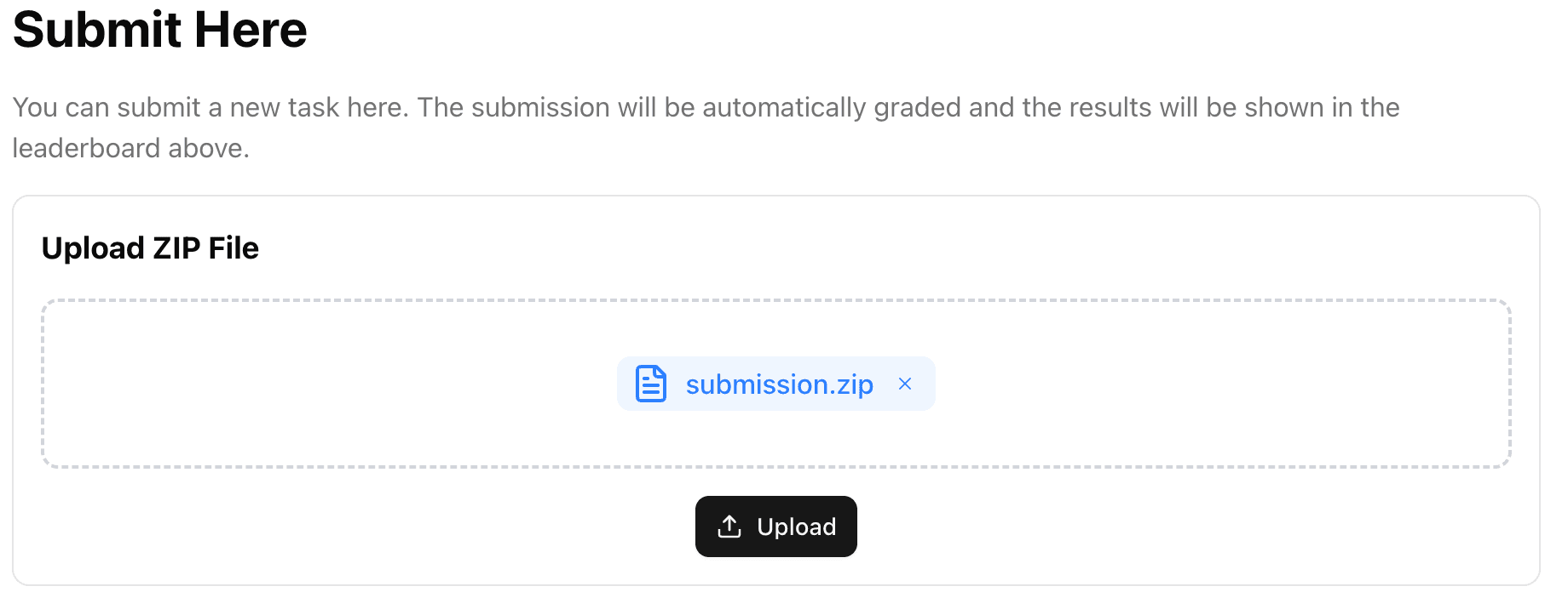 Screenshot of submission upload